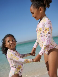 Rose patchwork Fleuri - Maillot de bain Sunsafe à manches longues (3mois-16ans)