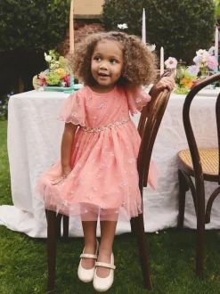 Rose pêche - Robe en maille brodée (3mths-8yrs)