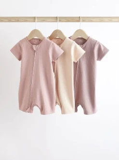 Rose pâle - Lot de 3 barboteuses zippées bidirectionnelles pour bébé (0mois3ans)