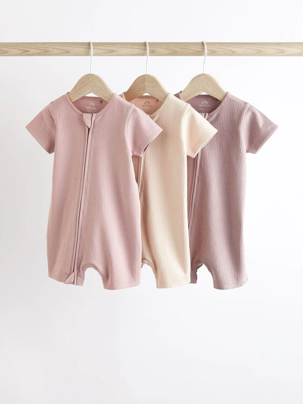 Rose pâle - Lot de 3 barboteuses zippées bidirectionnelles pour bébé (0mois3ans)