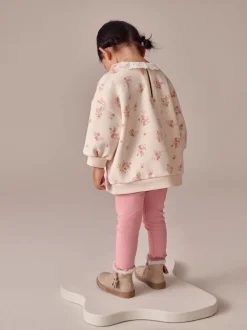 Rose pâle à petites fleurs  - Ensemble Sweat-shirt et Leggings à col (3mois-7ans)