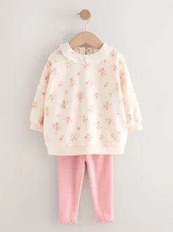 Rose pâle à petites fleurs - Ensemble Sweat-shirt et Leggings à col (3mois-7ans)