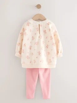 Rose pâle à petites fleurs - Ensemble Sweat-shirt et Leggings à col (3mois-7ans)