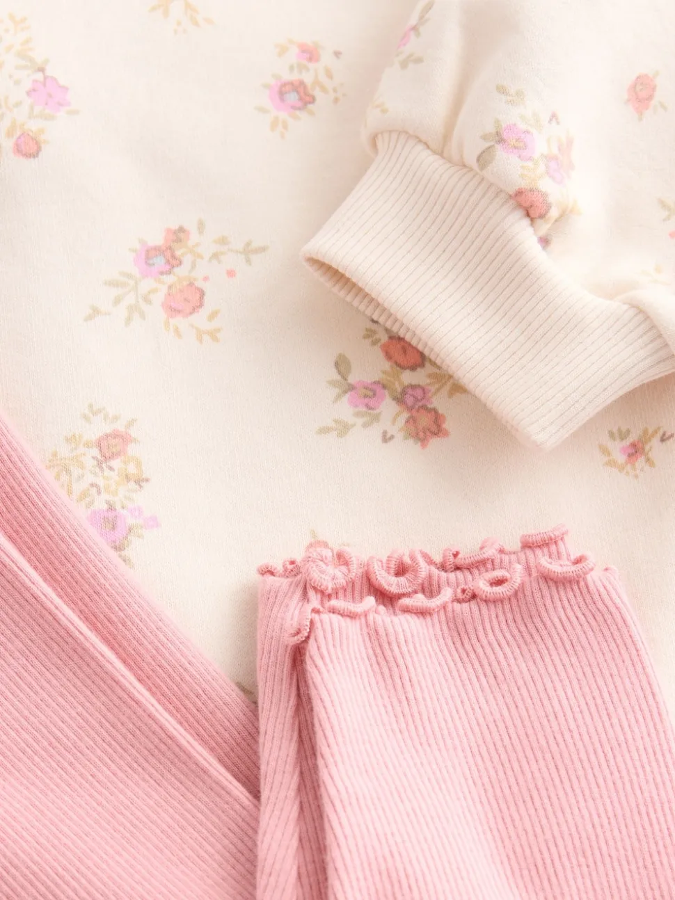 Rose pâle à petites fleurs - Ensemble Sweat-shirt et Leggings à col (3mois-7ans)