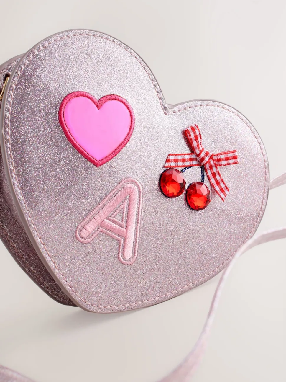 Rose pâle/métallisé - Sac à initiale cœur de gemme