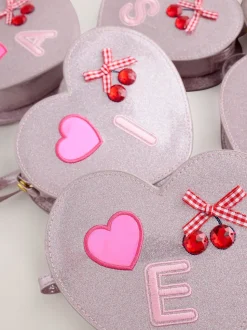 Rose pâle/métallisé - Sac à initiale cœur de gemme