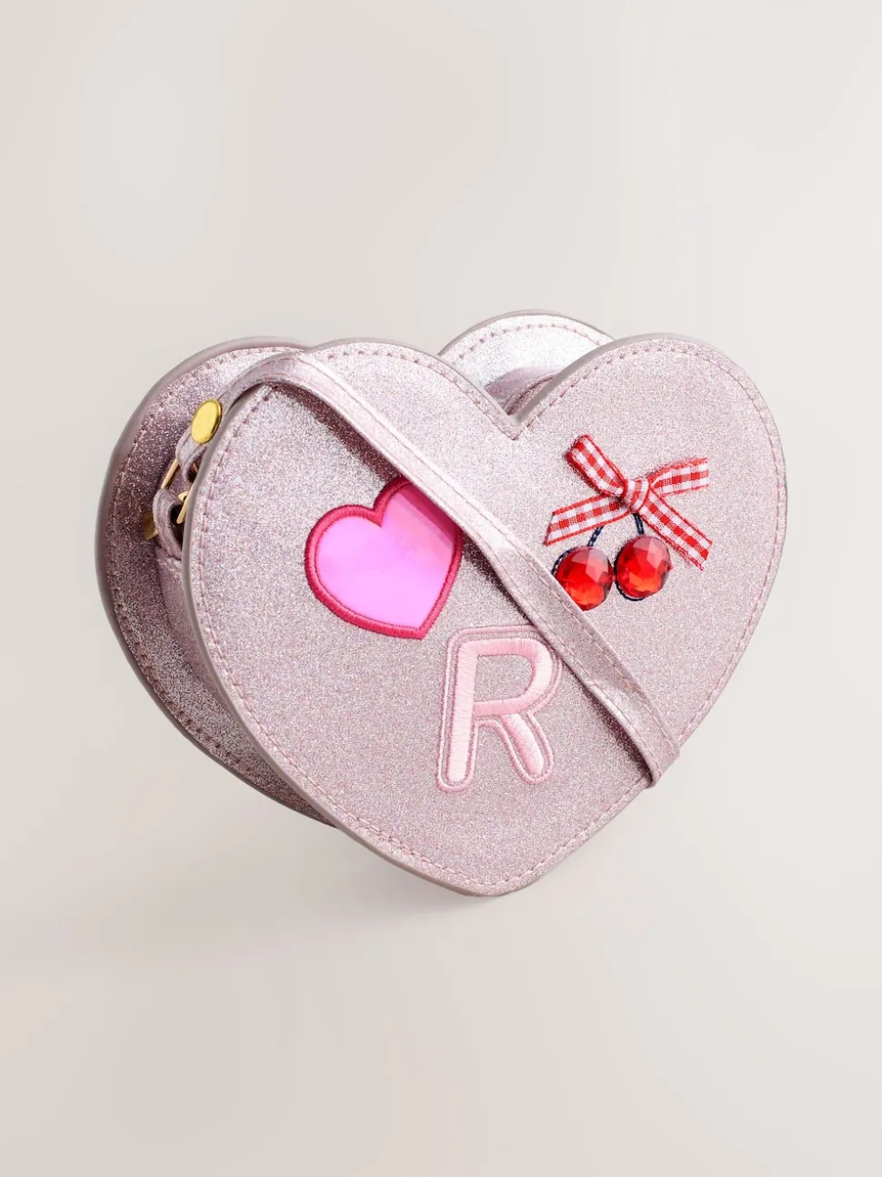 Rose pâle/métallisé - Sac à initiale cœur de gemme