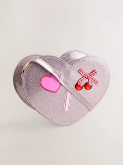 Rose pâle/métallisé - Sac à initiale cœur de gemme