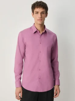 Rose poudré - Ajustement régulier - Chemise élégante texturée facile d’entretien à poignets simples