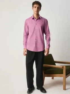 Rose poudré - Ajustement régulier - Chemise élégante texturée facile d’entretien à poignets simples