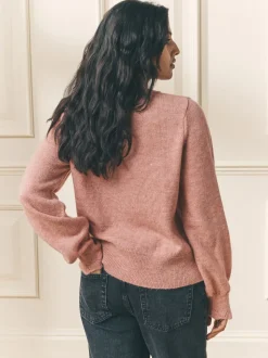 Rose poudré - Laura Ashley Cardigan boutonné pointelle et festoncles avec une touche de laine