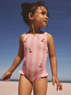 Rose rayé cerise - Maillot de bain à franges (3mths-7yrs)
