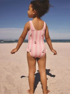 Rose rayé cerise - Maillot de bain à franges (3mths-7yrs)