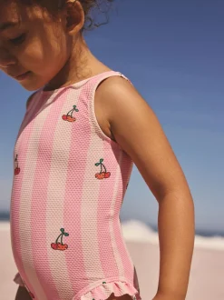 Rose rayé cerise - Maillot de bain à franges (3mths-7yrs)