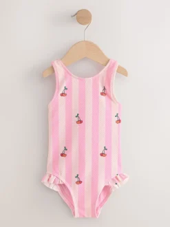 Rose rayé cerise - Maillot de bain à franges (3mths-7yrs)