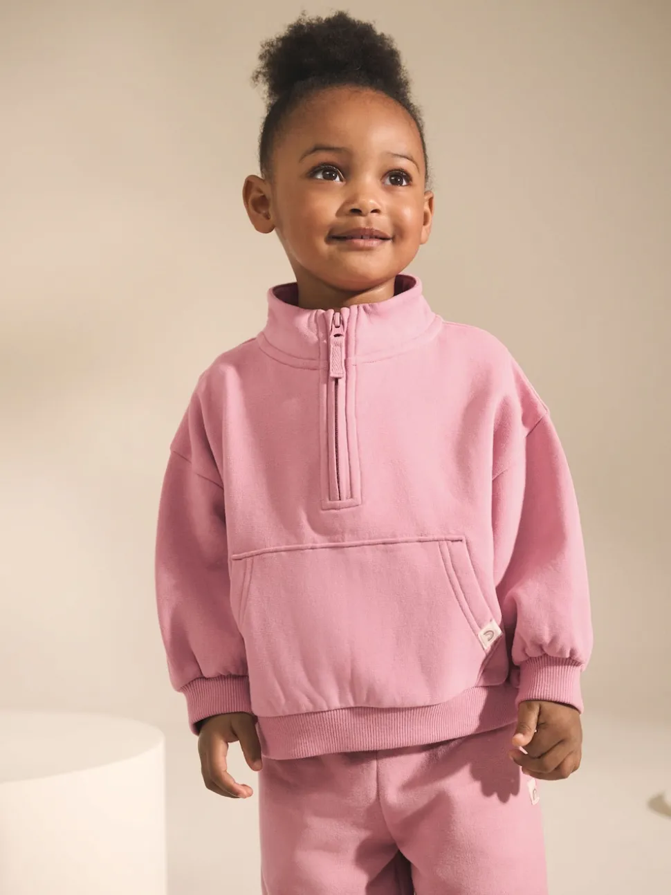 Rose rose - Sweat-shirt à col zippé (3mois-7ans)