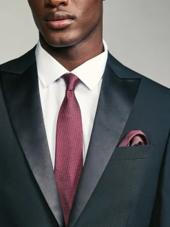 Rose rouge - Ensemble cravate et pochette texturées