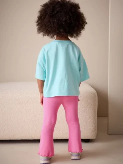 Rose sucre vif - Leggings évasés à côtes (3mths-7yrs)