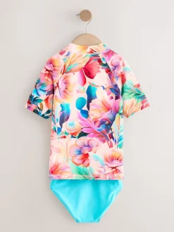 Rose tropical - Ensemble de bain à manches courtes Sunsafe Rash Gilet et Sous-vêtements (3-16ans)