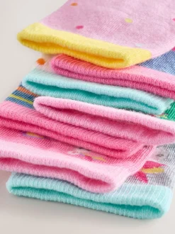 Rose, vert et bleu - Lot de 7 paires de socquettes en coton majoritaire motif licornes