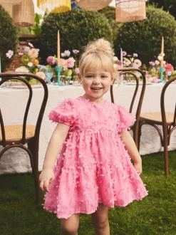 Rose vif - Robe manches courtes 3D Flowers Robe (3mois -8ans)