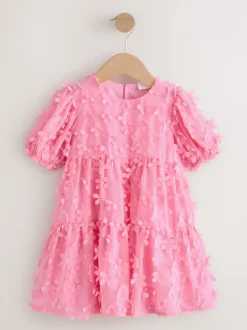 Rose vif - Robe manches courtes  3D Flowers Robe (3mois -8ans)