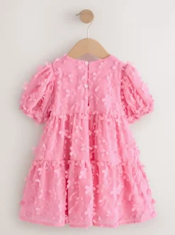 Rose vif - Robe manches courtes  3D Flowers Robe (3mois -8ans)