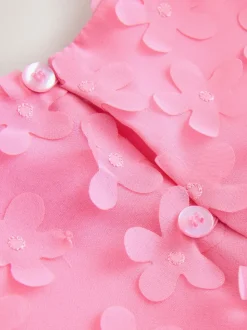 Rose vif - Robe manches courtes  3D Flowers Robe (3mois -8ans)