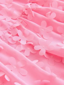 Rose vif - Robe manches courtes  3D Flowers Robe (3mois -8ans)