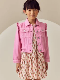 Rose vif - Veste en jean à épaules volantées (3-16ans)