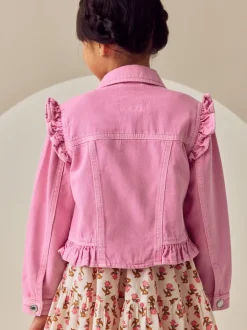 Rose vif - Veste en jean à épaules volantées (3-16ans)