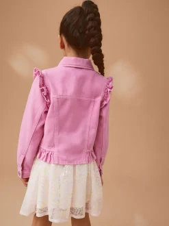 Rose vif - Veste en jean à épaules volantées (3-16ans)