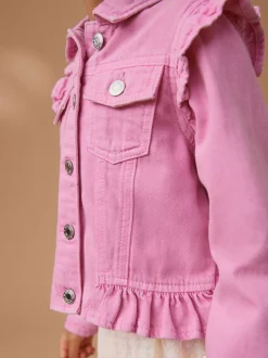 Rose vif - Veste en jean à épaules volantées (3-16ans)