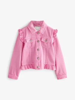 Rose vif - Veste en jean à épaules volantées (3-16ans)