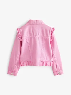 Rose vif - Veste en jean à épaules volantées (3-16ans)