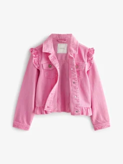 Rose vif - Veste en jean à épaules volantées (3-16ans)