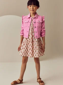 Rose vif - Veste en jean à épaules volantées (3-16ans)