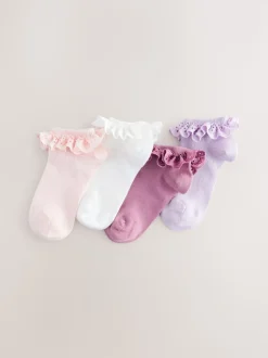 Rose. Violet et blanc - 4 Chaussettes de baskets à Volant en coton Lot