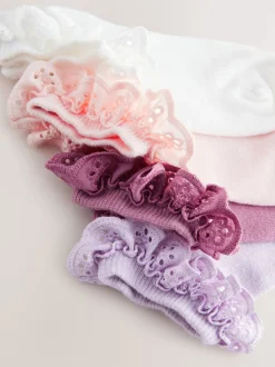 Rose. Violet et blanc - 4 Chaussettes de baskets à Volant en coton Lot