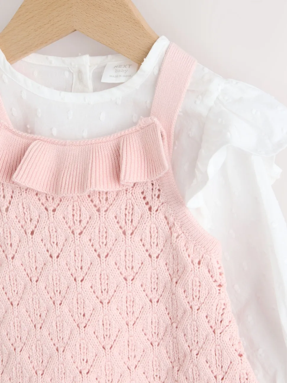 Rose/Blanc - Ensemble 3 pièces Bébé avec barboteuse et salopettes en maille et collants (0mois -2ans)