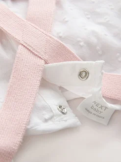 Rose/Blanc - Ensemble 3 pièces Bébé avec barboteuse et salopettes en maille et collants (0mois -2ans)