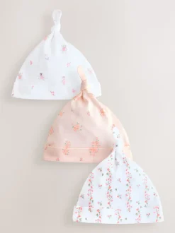Rose/Blanc - Lot de 3 bonnets bébé noués (0-12mois)