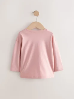 Rose/Blanc - Lot de 4 T-shirts à manches longues broderie lapin (3mois-7ans)