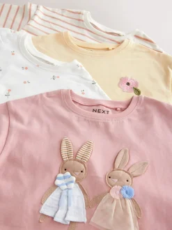 Rose/Blanc - Lot de 4 T-shirts à manches longues broderie lapin (3mois-7ans)