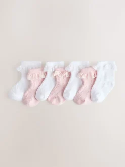 Rose/Blanc - Paquet de chaussettes dentelle pour bébé 7 (0mois-2ans)