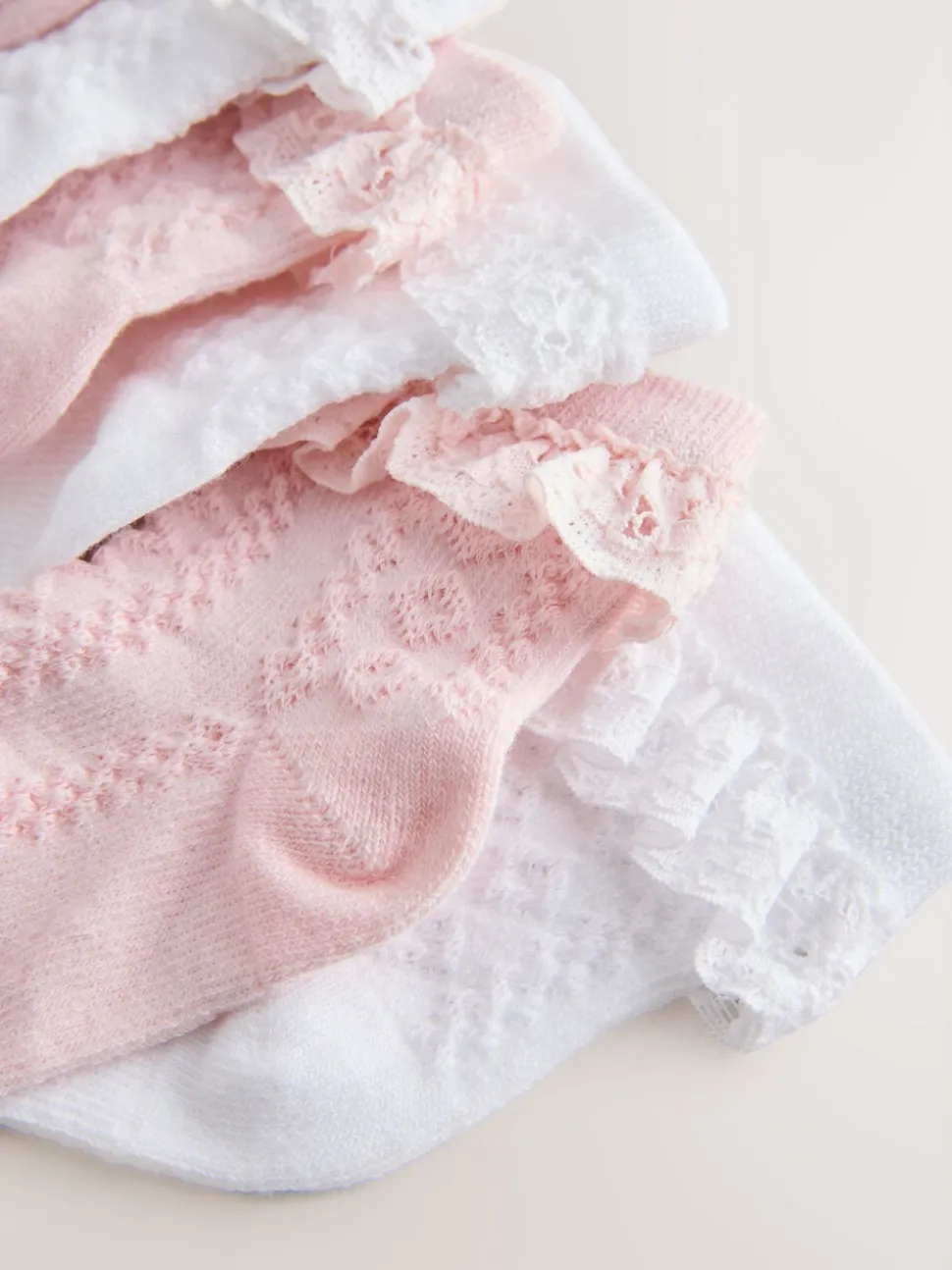 Rose/Blanc - Paquet de chaussettes dentelle pour bébé 7 (0mois-2ans)