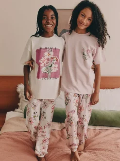 Rose/Blanc Floral Imprimé - Lot de 2 joggings de pyjama (3-16ans)