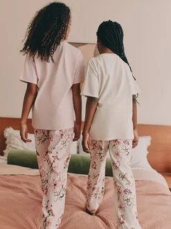 Rose/Blanc Floral Imprimé - Lot de 2 joggings de pyjama (3-16ans)