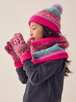 Rose/Bleu - Ensemble Bonnet, Gants et Snood (3-13ans)