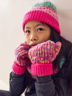 Rose/Bleu - Ensemble Bonnet, Gants et Snood (3-13ans)